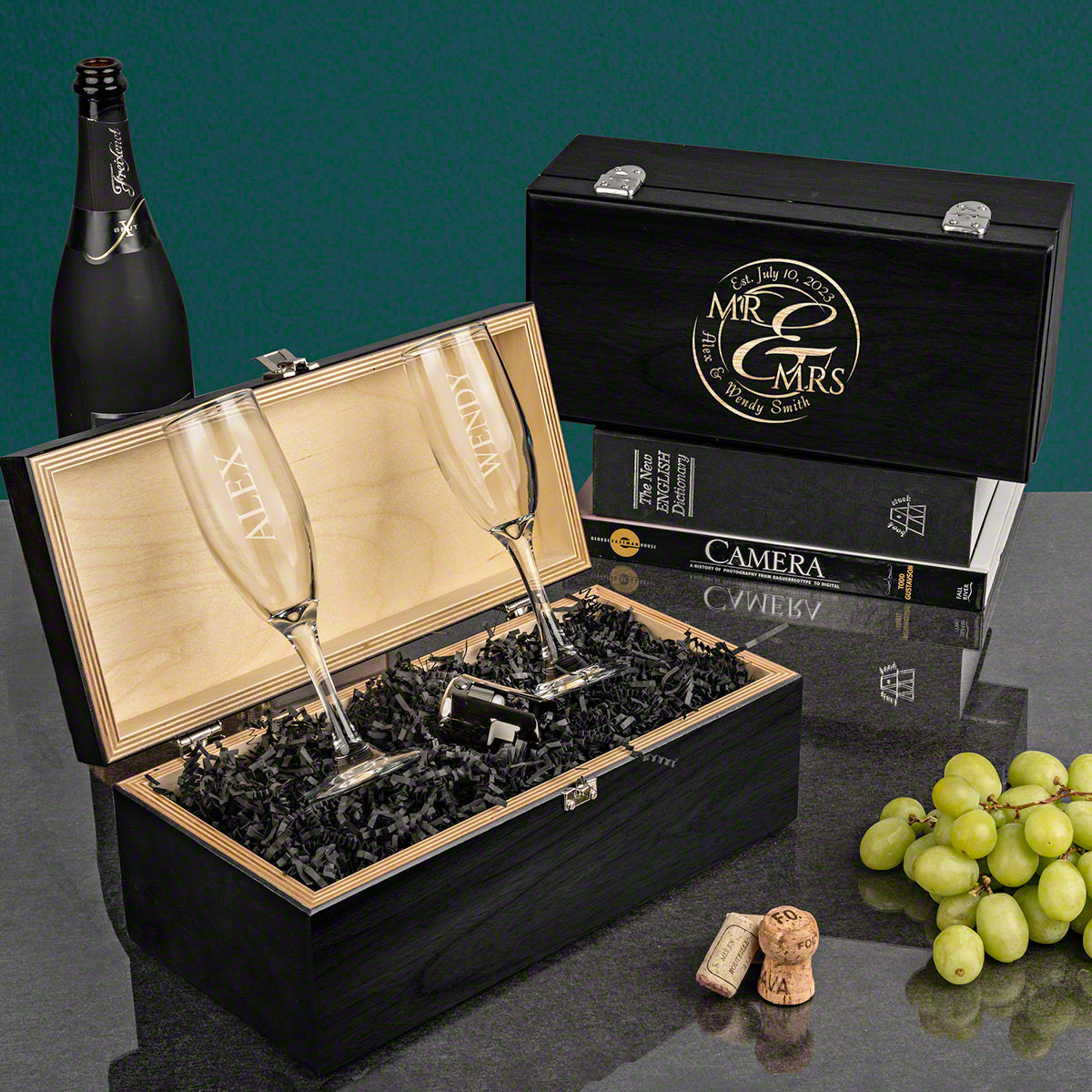 Personalized Champagne Gift 4pc - Ebony Box