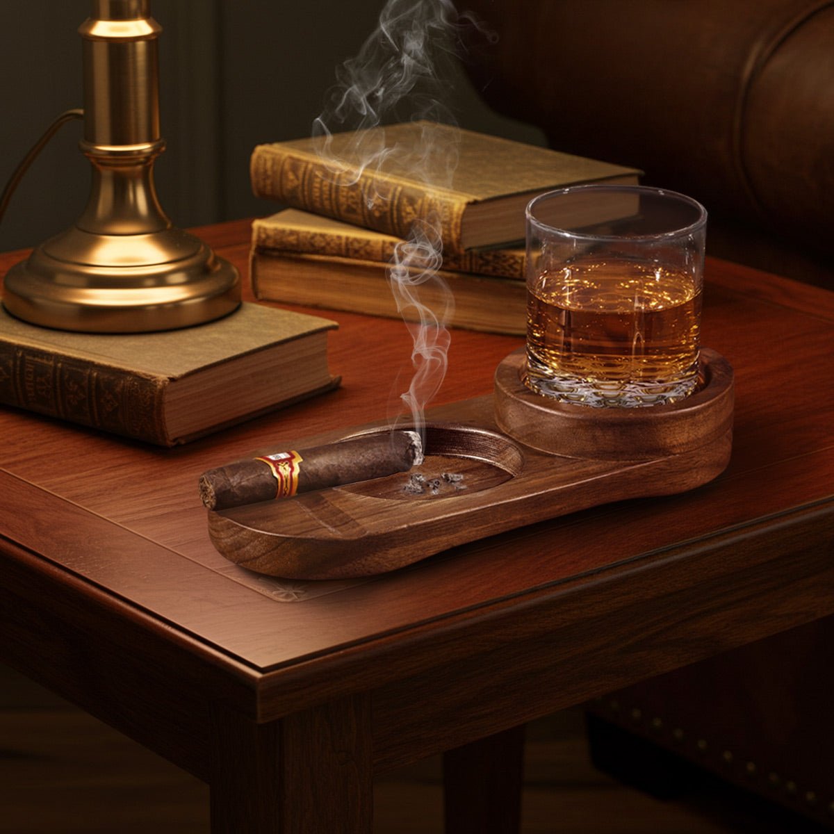 Engraved Cigar Ashtray and Whiskey Glass Holder