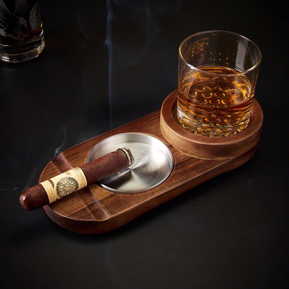 Custom engraved Cigar ashtray shops whiskey pairing tray, whiskey wood ashtray, custom name whiskey glass ashtray combo birthday gift for husband