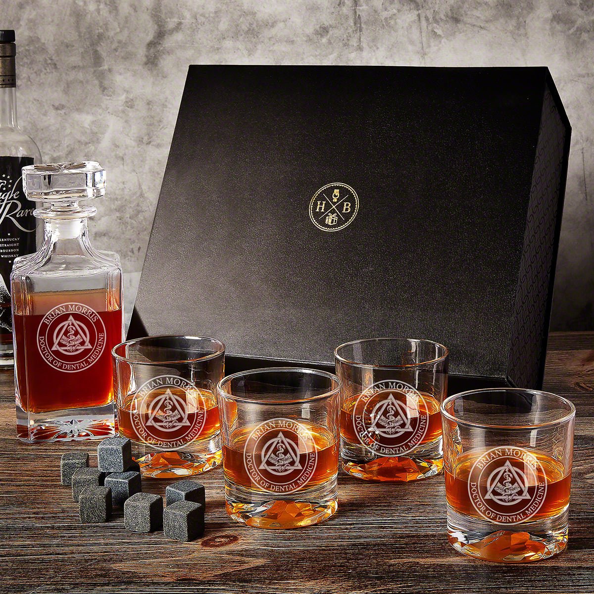 Engraved Dentist Gifts Whiskey Decanter Luxury Box Set - 7pc