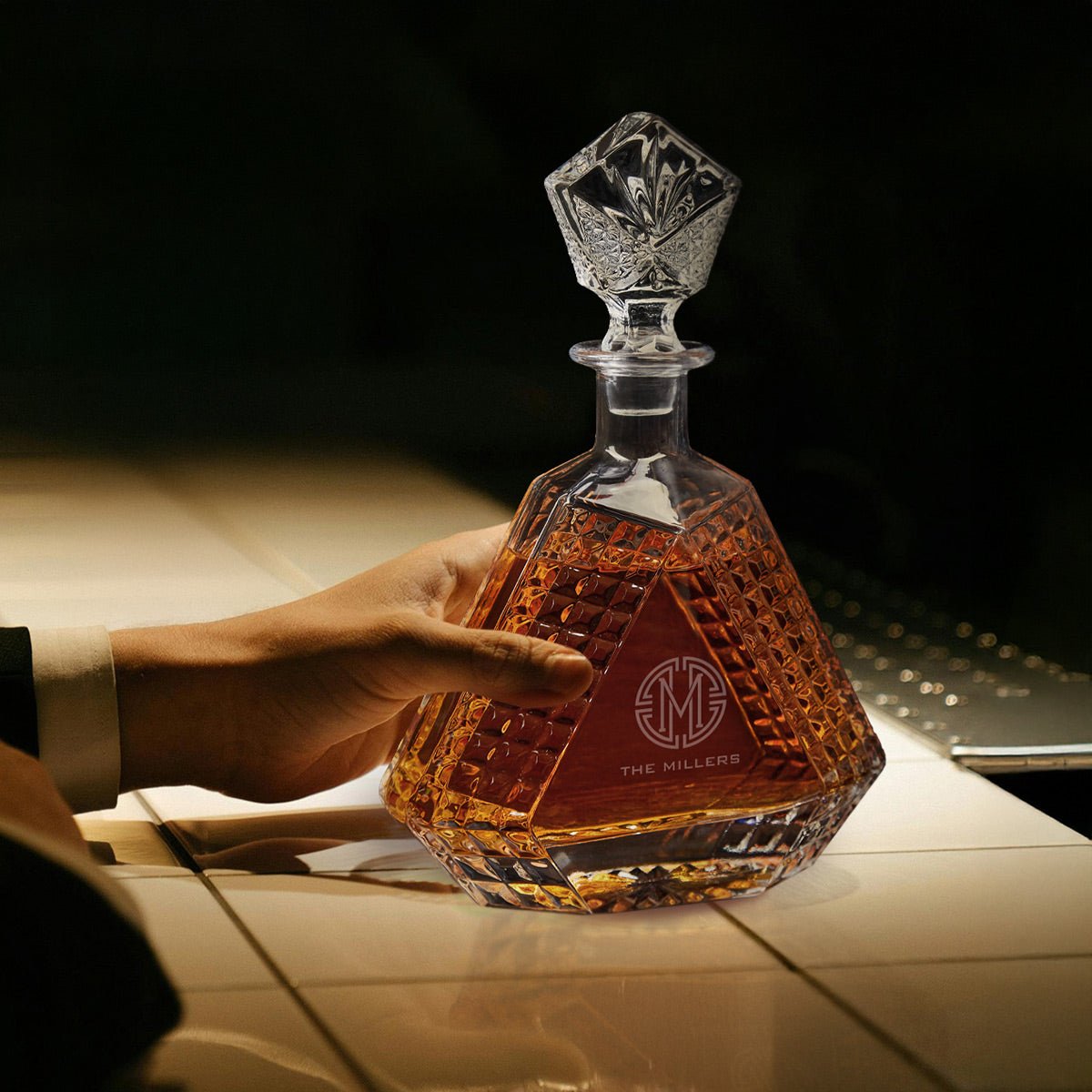 Engraved Devonshire Crystal Liquor Decanter