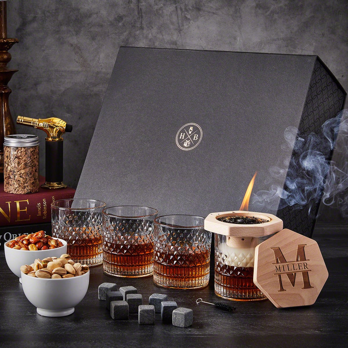 Black Diamond Personalized Whiskey Smoker Kit - 14pc Luxury Box Set