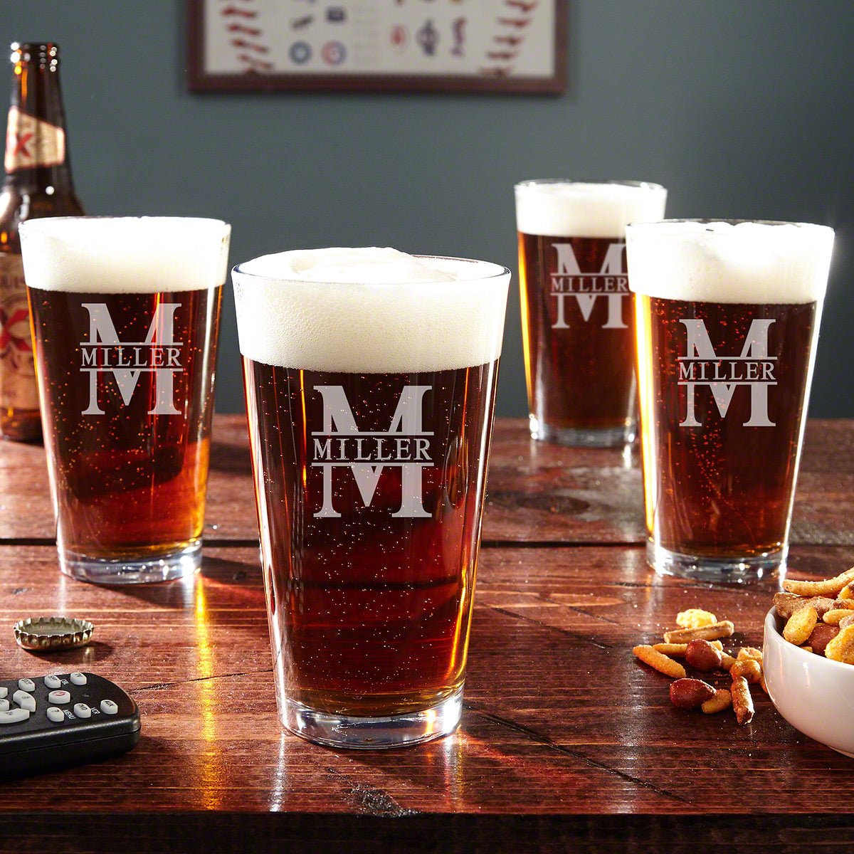 Engraved Pint Glasses, 4pc Set