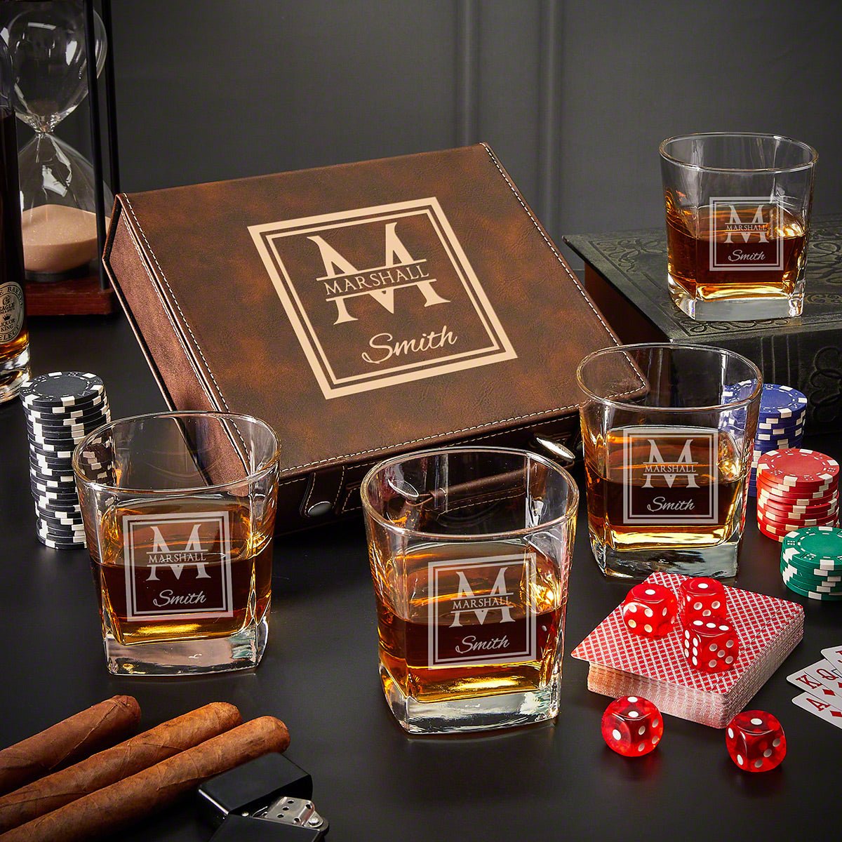 Engraved Poker Gift Set with Rocks Glasses