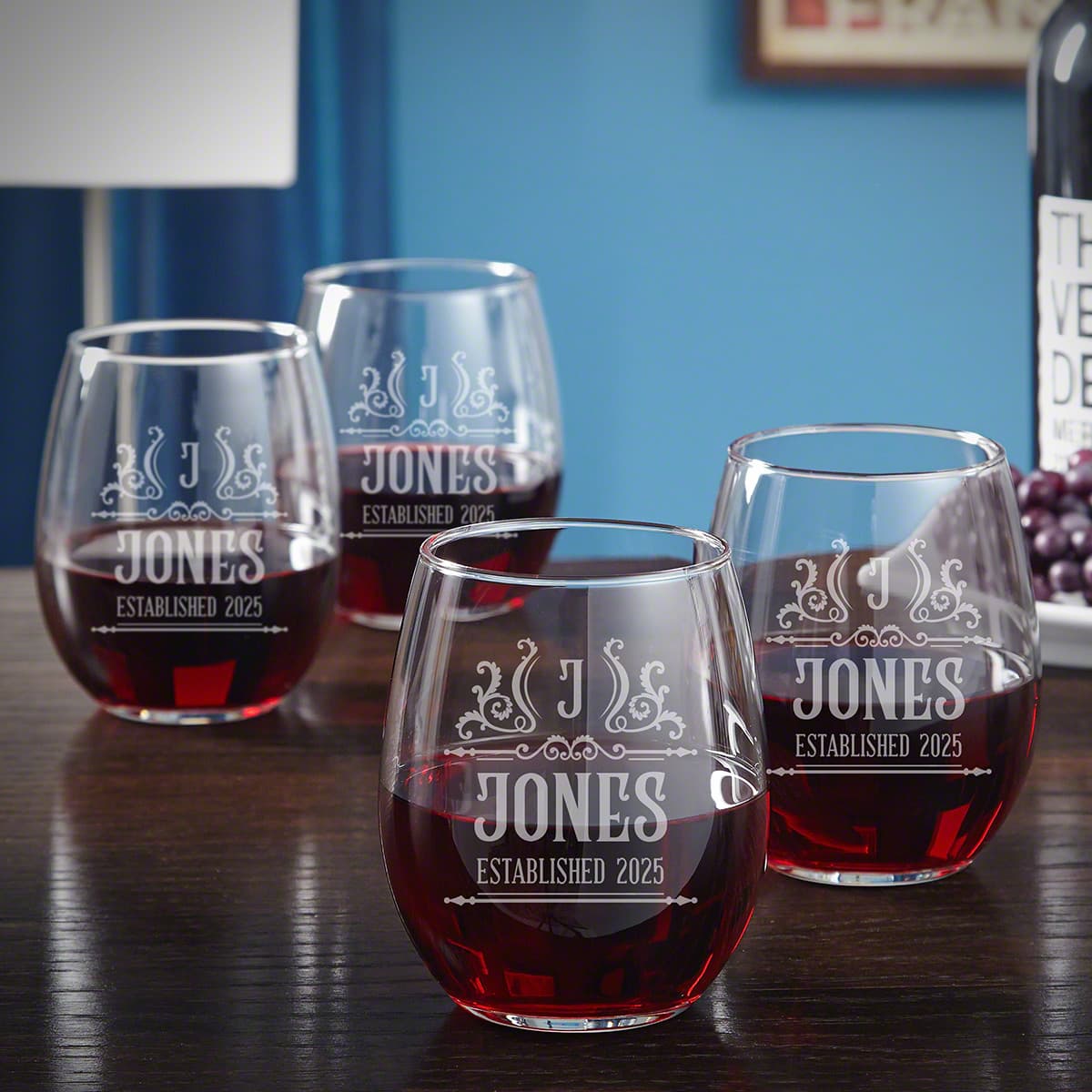 Engraved Stemless Wine Glasses