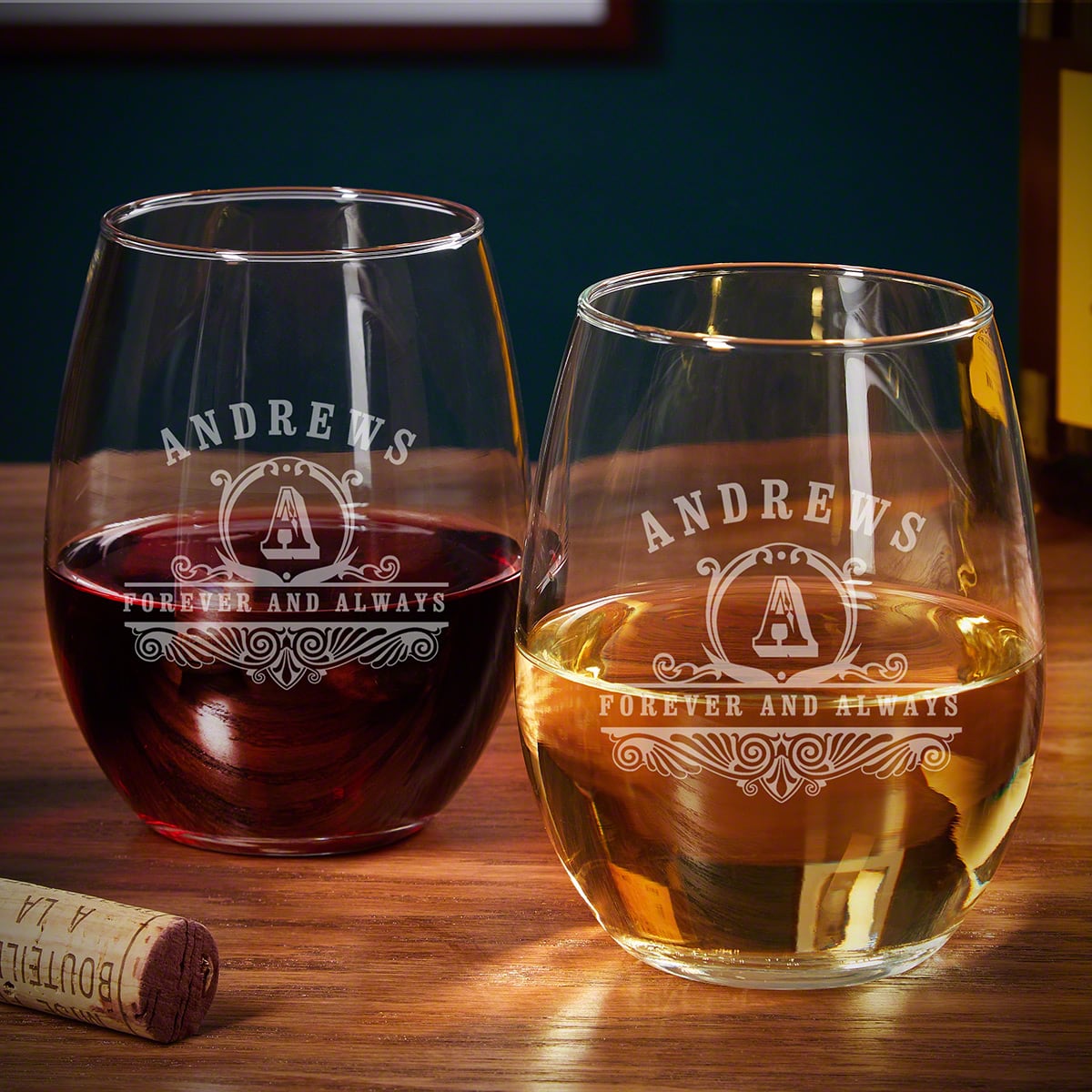 Engraved Stemless Wine Glasses