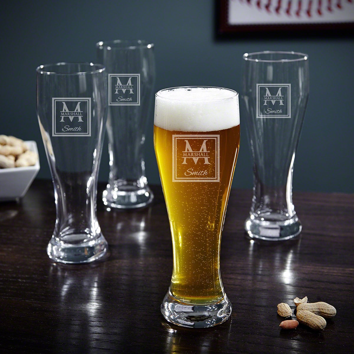 Engraved Tall Pilsner Beer Glass Set of 4