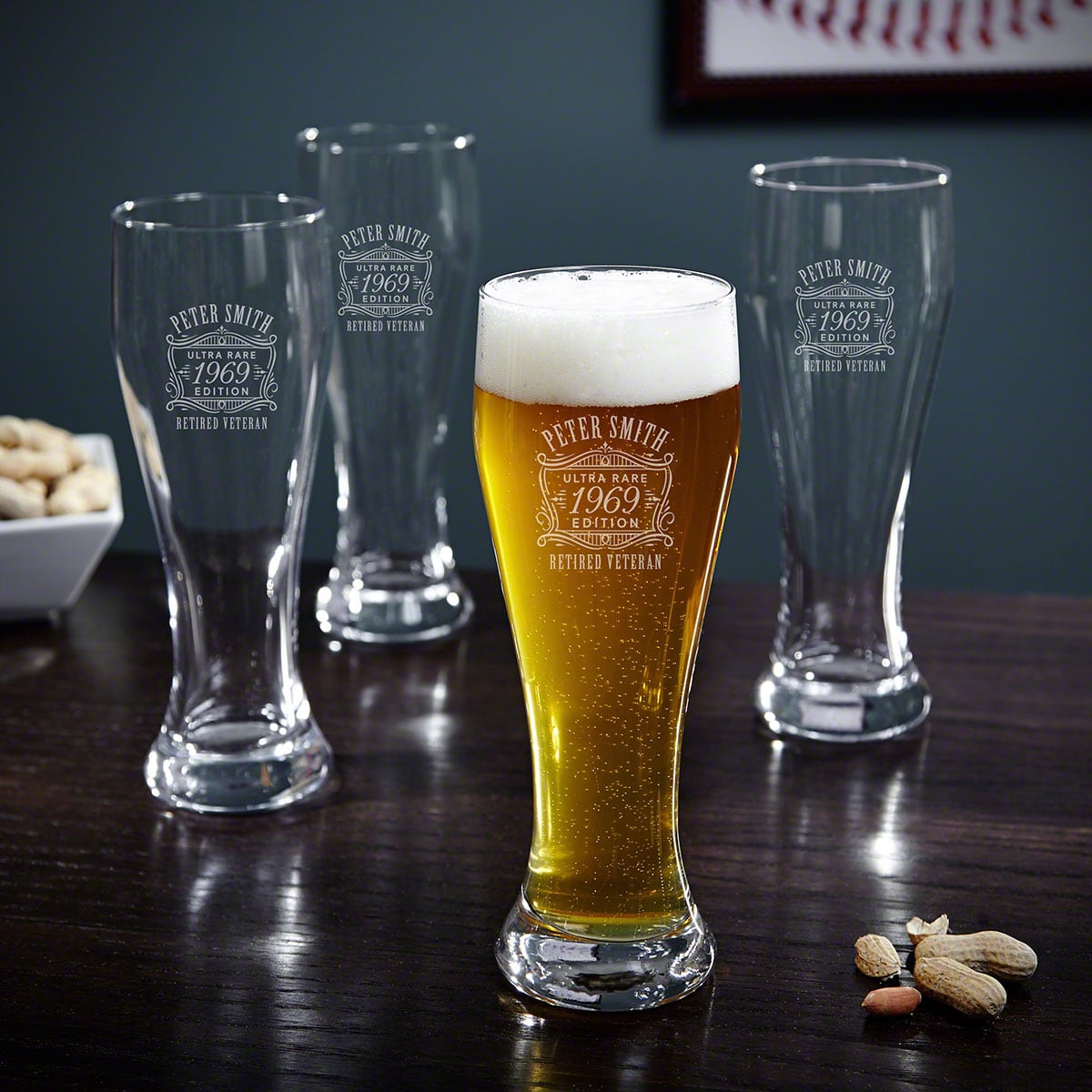 Engraved Tall Pilsner Beer Glass Set of 4