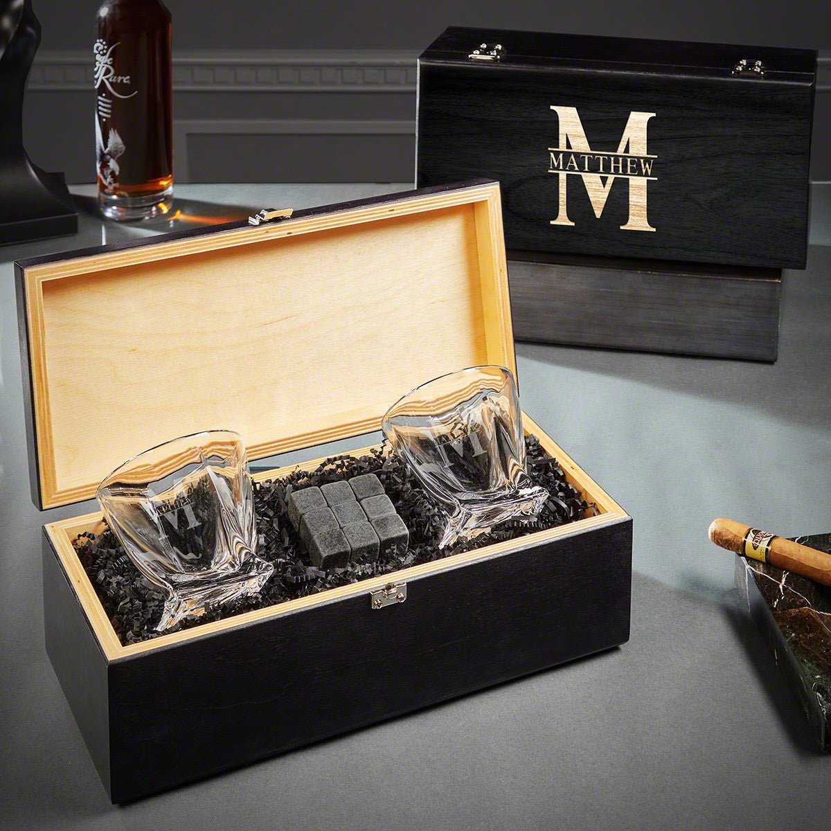 Engraved Twist Whiskey Gifts - Ebony Box