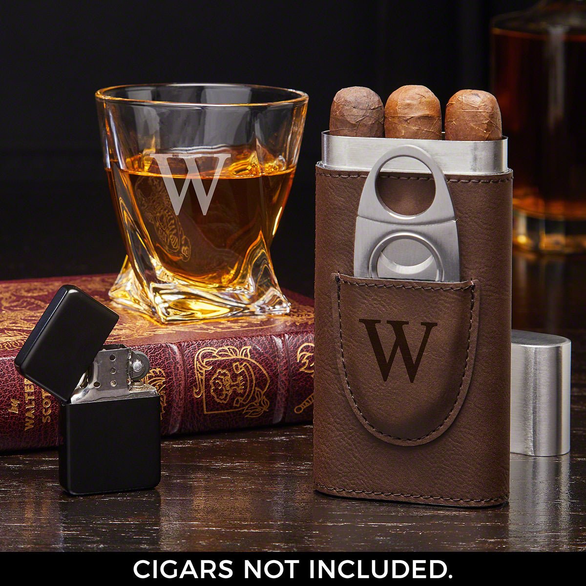 Engraved Whiskey and Cigar Gift Set with Twist Glass