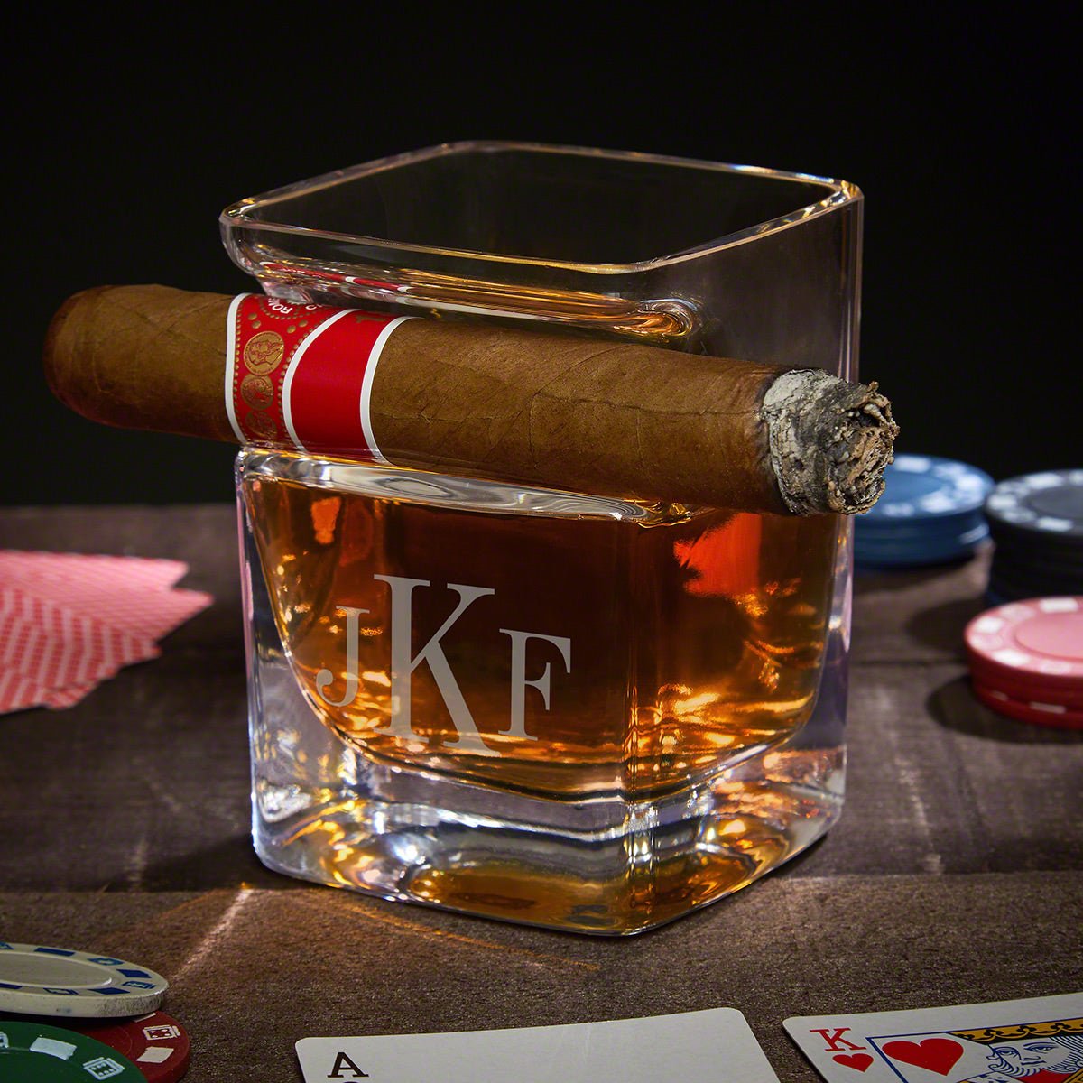 Engraved Whiskey Glass Cigar Holder