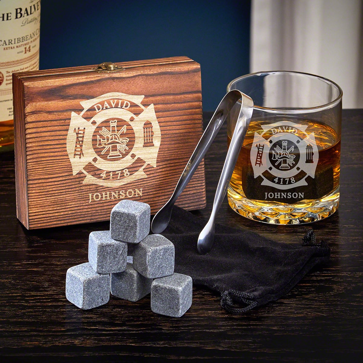 Engraved Whiskey Glass Firefighter Gift Set