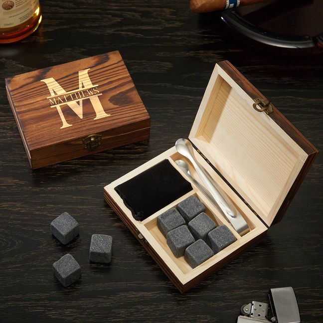 Engraved Whiskey Stone Gift Set with Buckman Glasses