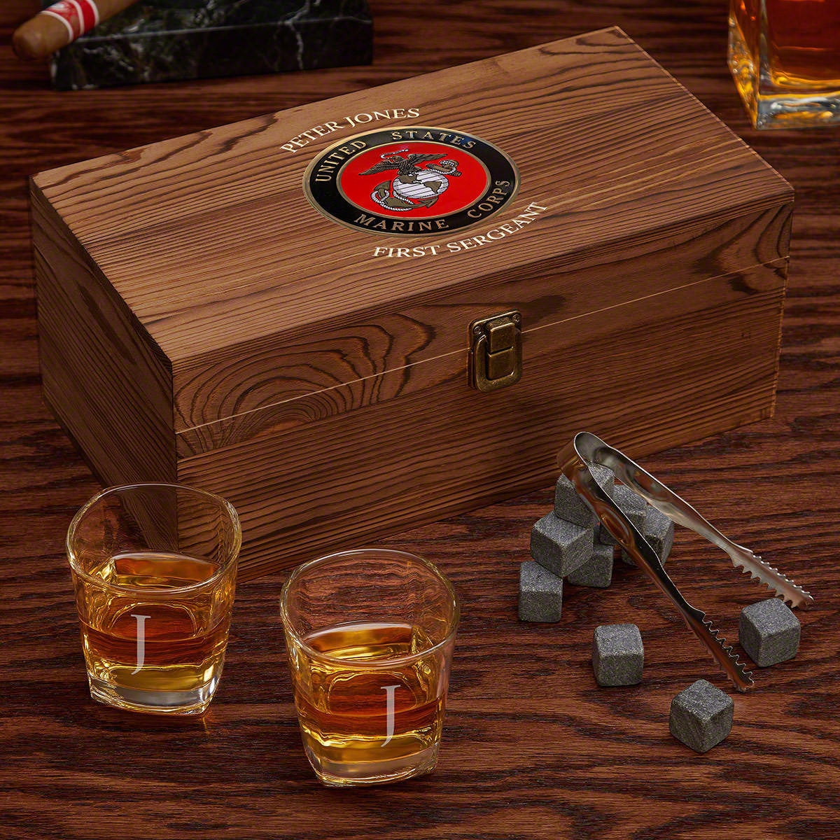 Engraved Whiskey US Marine Corps Gift Set