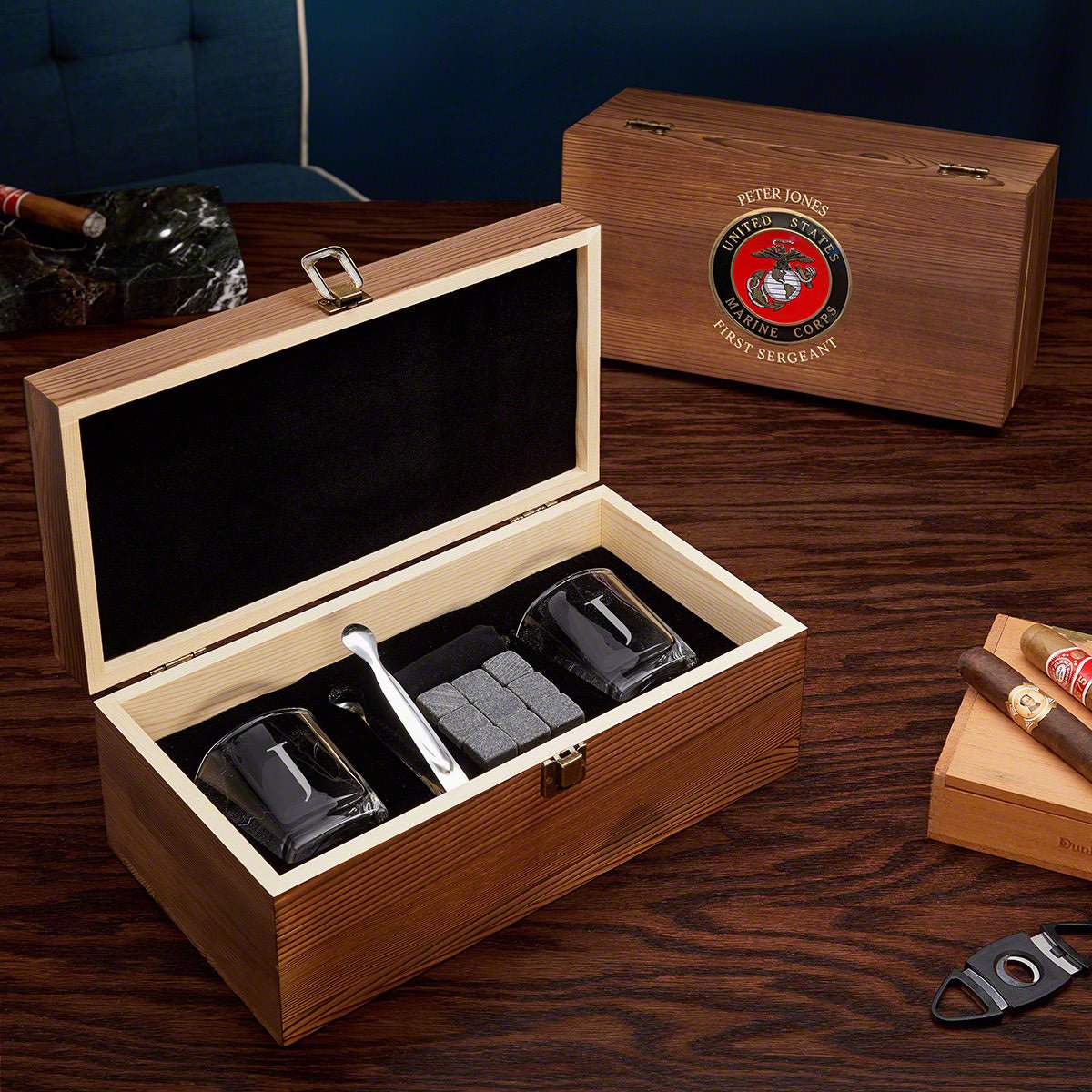 Engraved Whiskey US Marine Corps Gift Set