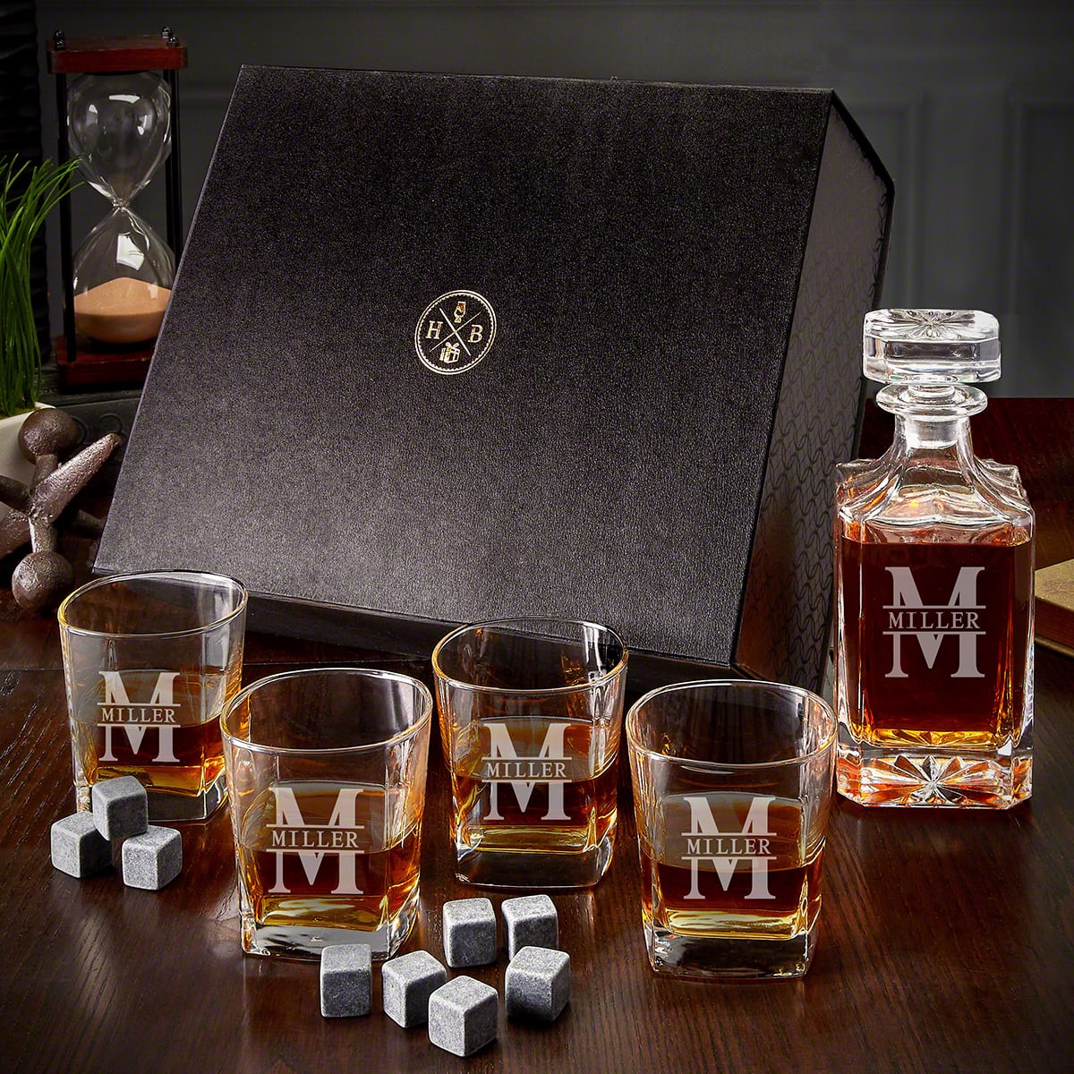 Engraved Whisky Decanter Set with Luxury Box - 7pc