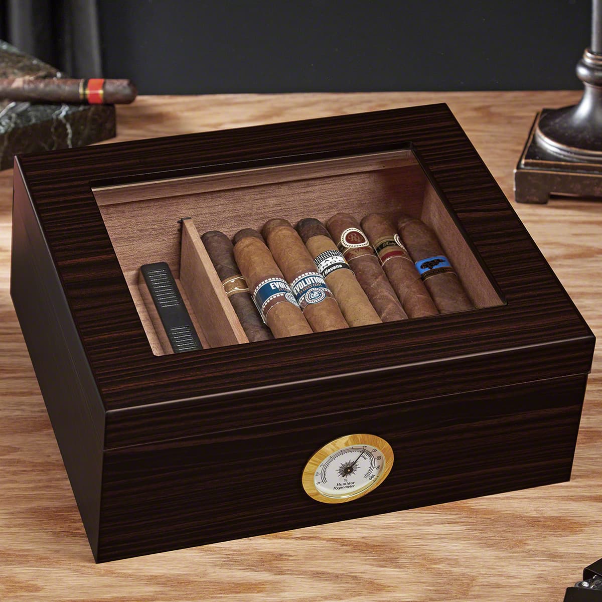 Dante Custom Cigar Humidor with Hygrometer - Espresso Brown Cedar Lined