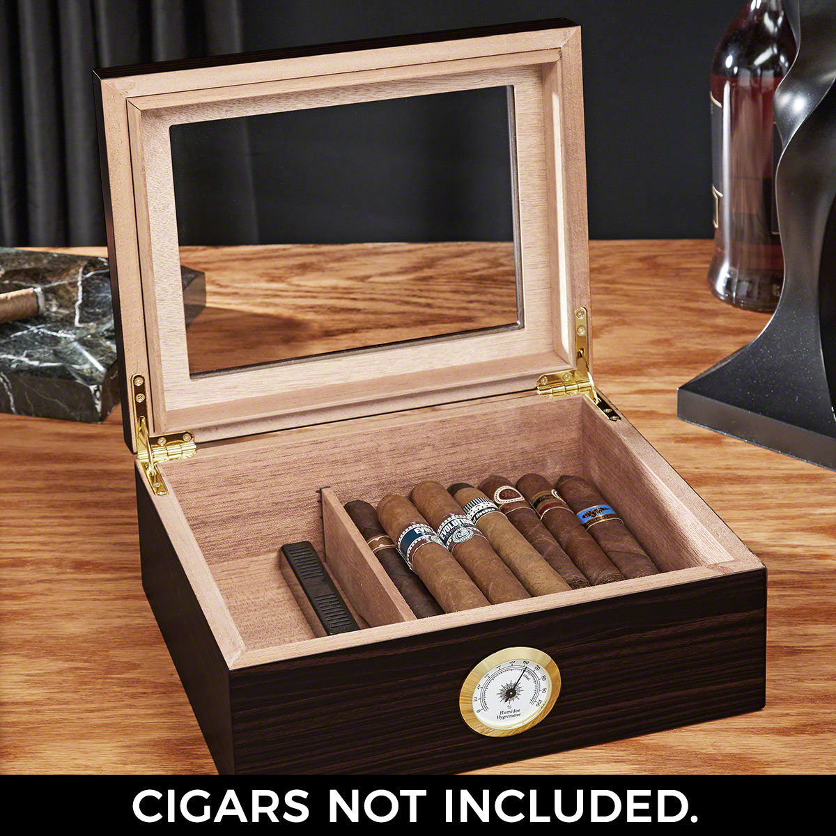 Cigar Aficionado Custom Wood Cigar Humidor with Hygrometer - Espresso Brown Cedar Lined