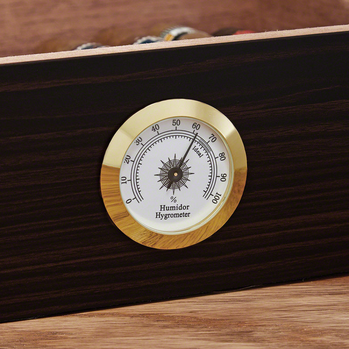 Dante Personalized Humidor Cigar Box with Hygrometer - Espresso Brown Cedar Lined