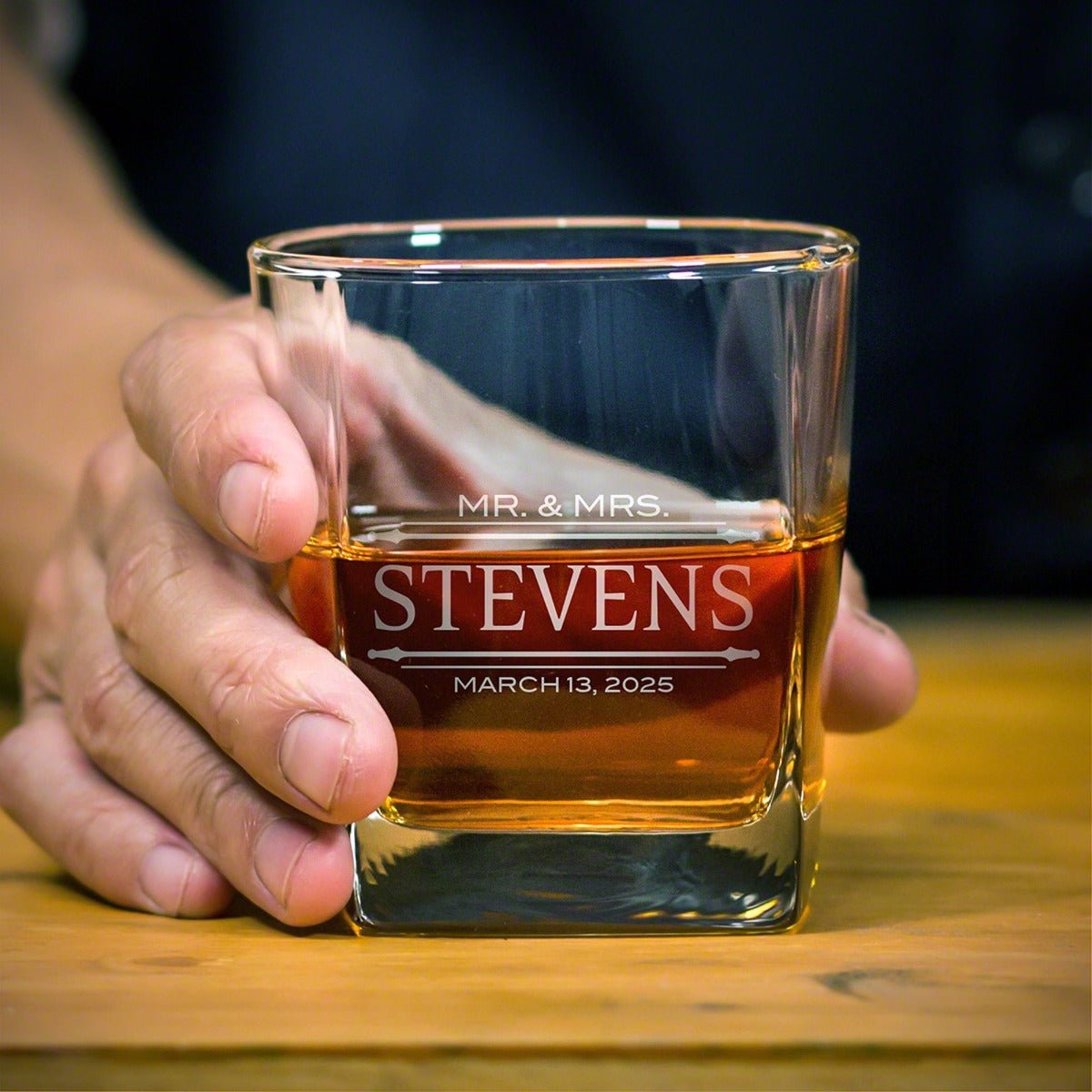 Etched Whiskey Decanter Set with Square Rocks Glasses