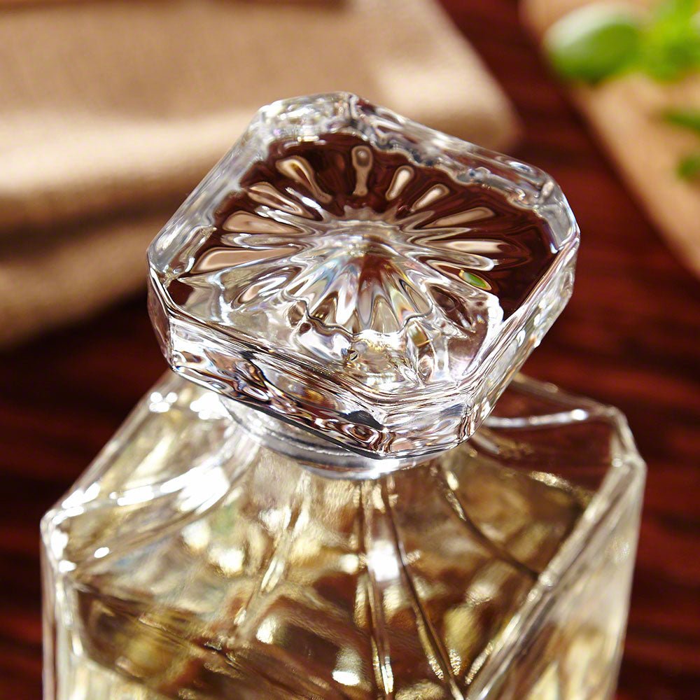 Etched Whiskey Decanter Set with Square Rocks Glasses