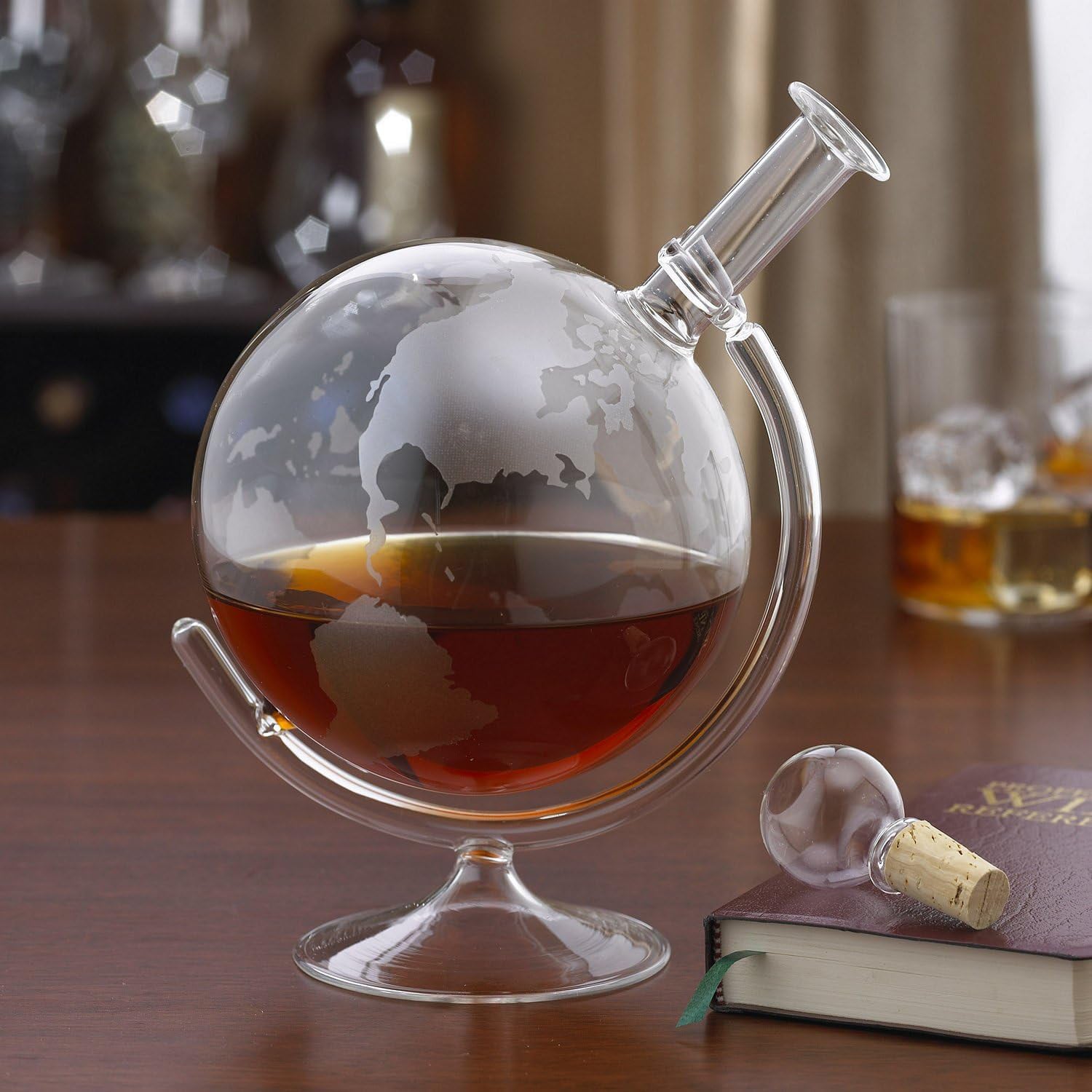 Etched World Globe Liquor Decanter