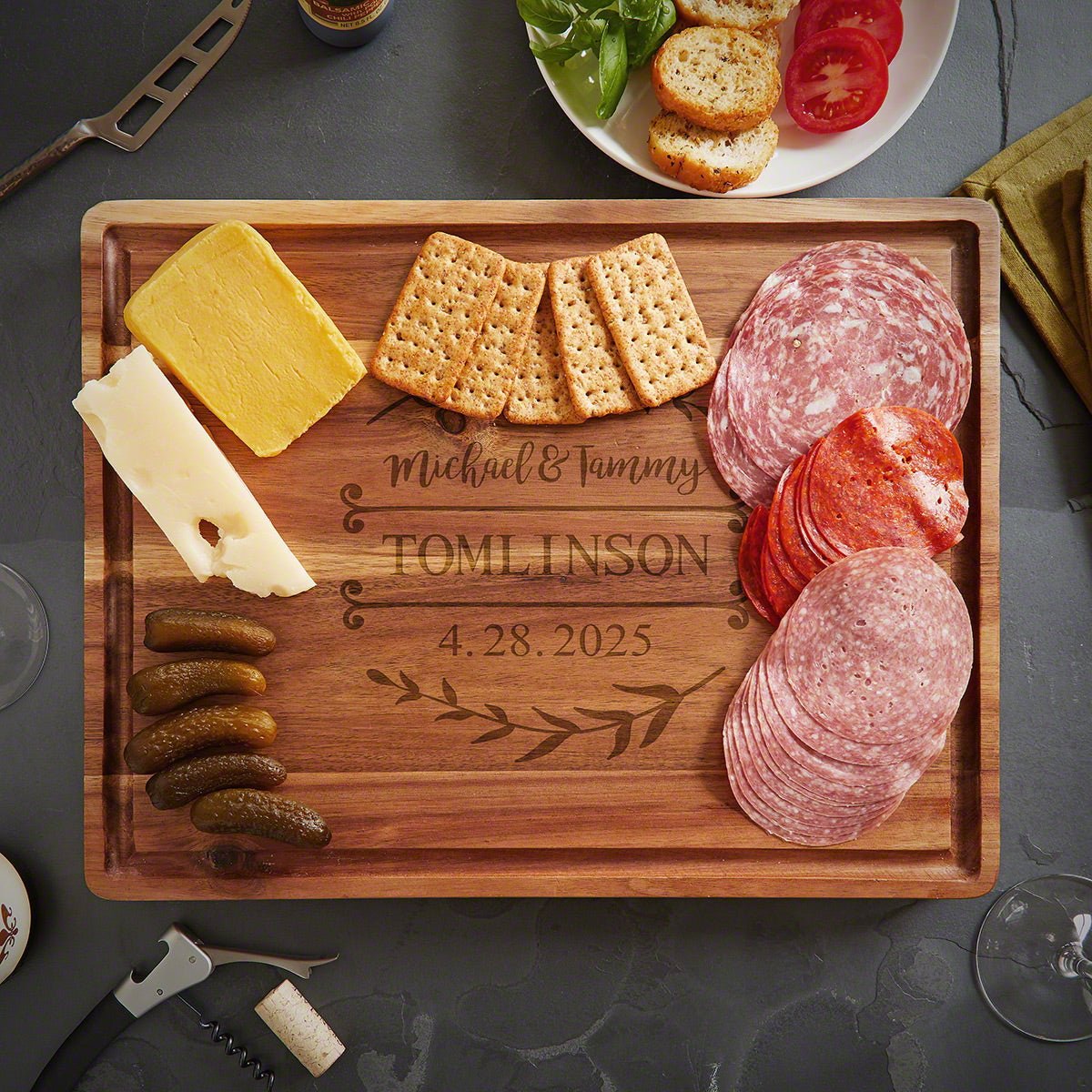 Acacia Customized Wooden Cutting Board - Eternal Vow Design (1.5in Thick)