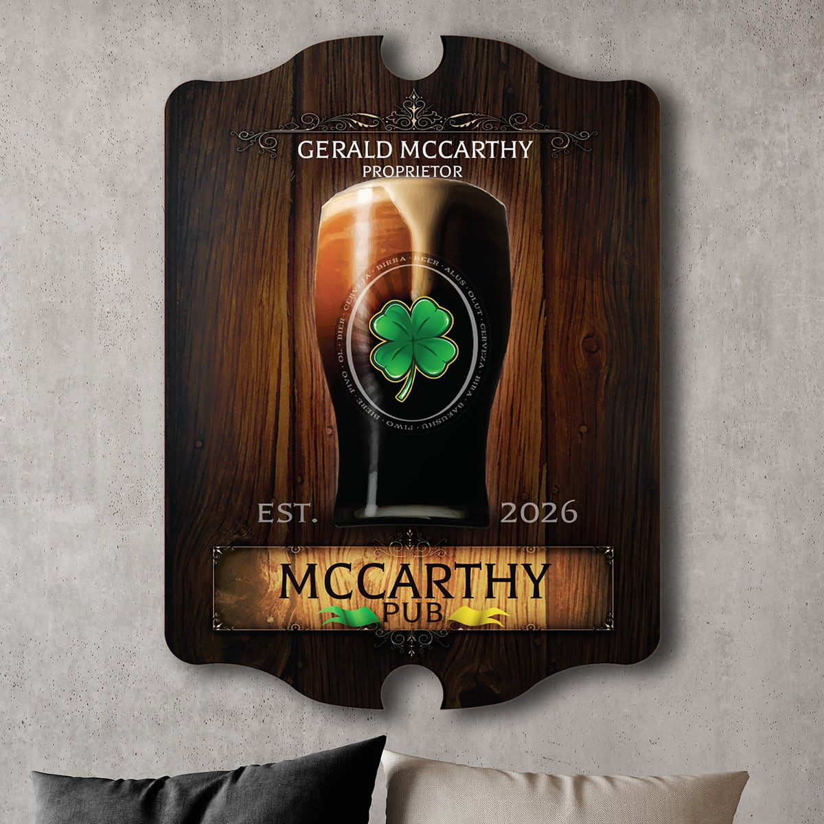 Failte Irish Pub Personalized Wooden Sign