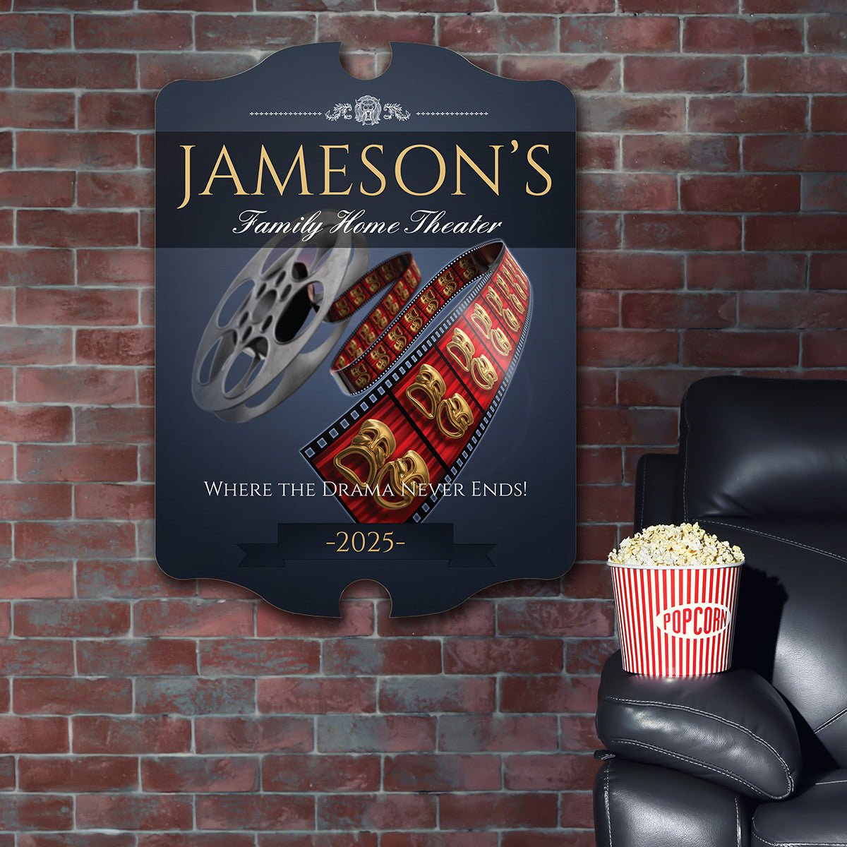 Family Movie Time Personalized Home Theater Sign