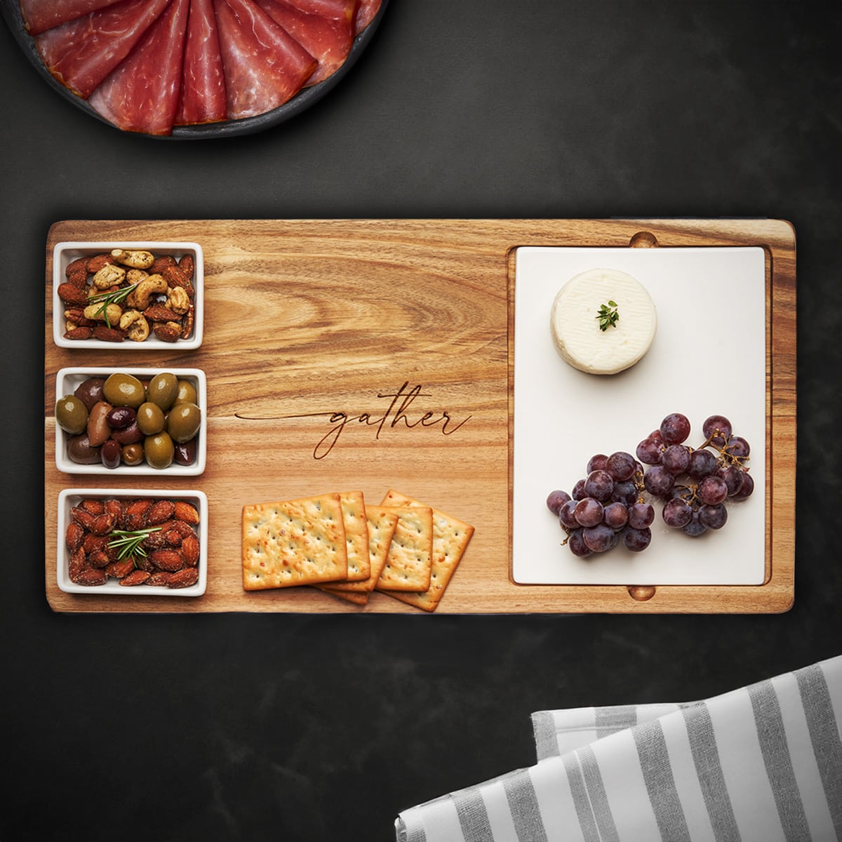 Fete Charcuterie Serving Board Including Ceramic Serving Bowls