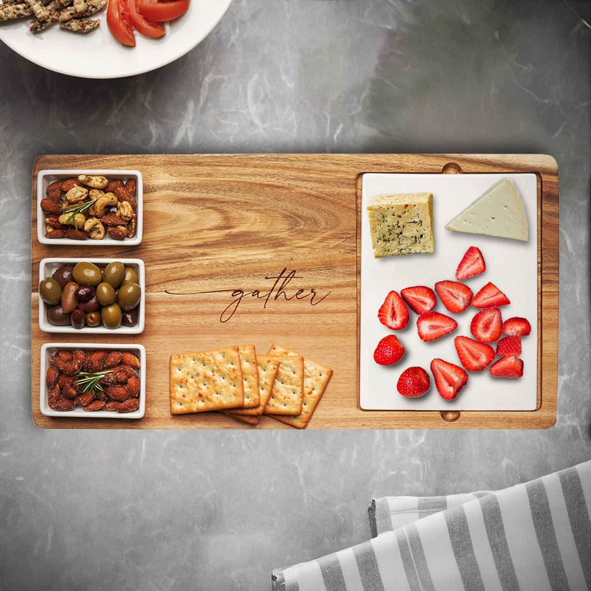 Fete Charcuterie Serving Board Including Ceramic Serving Bowls