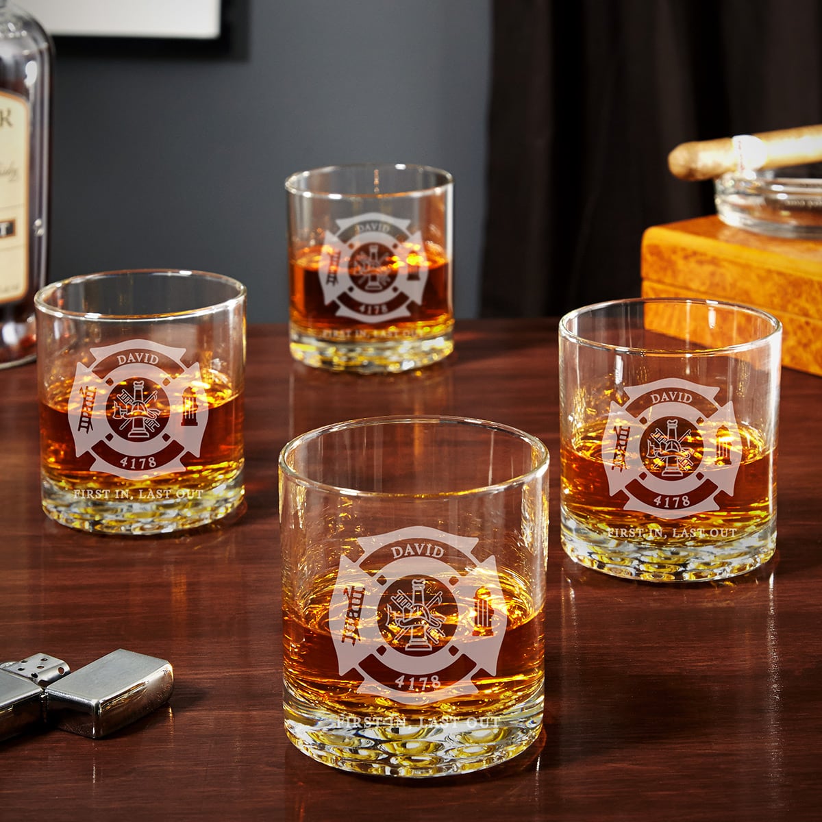 Engraved Buckman Whiskey Glasses, Set of 4