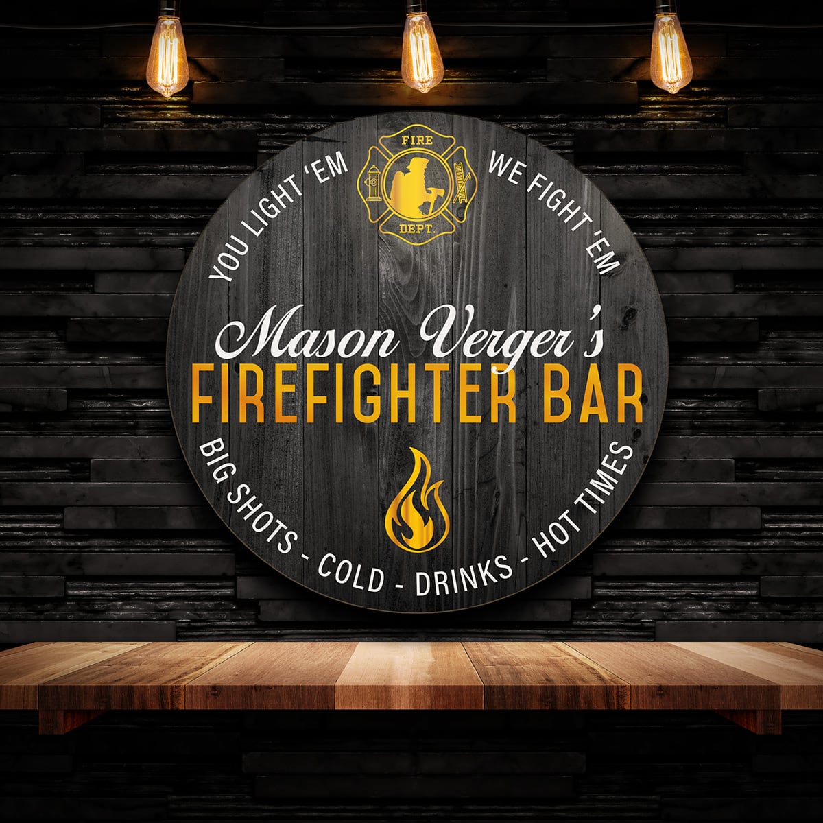 Fired Up Custom Bar Sign - Gift for Firefighters