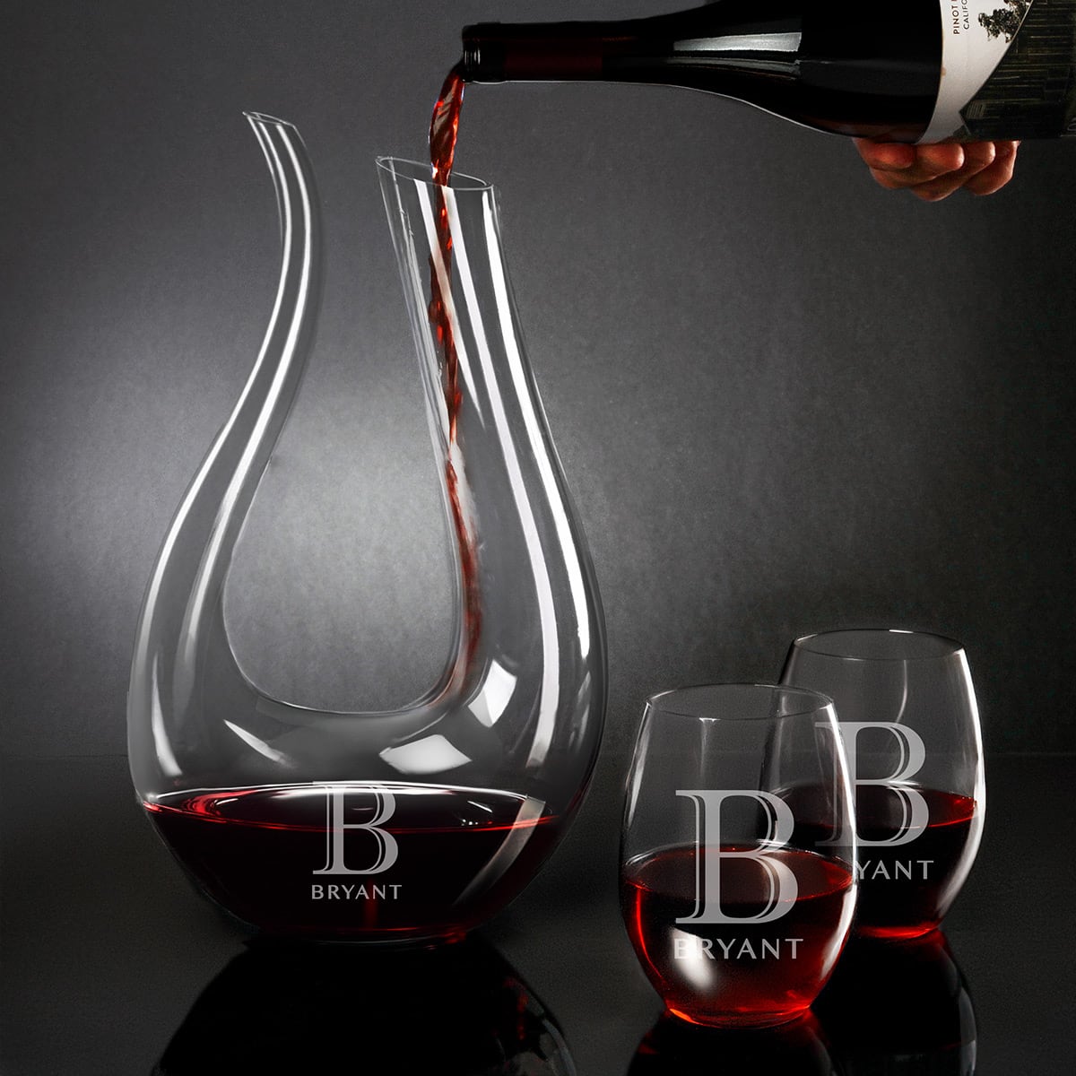 Dolcetto Custom Wine Carafe with Stemless Wine Glasses