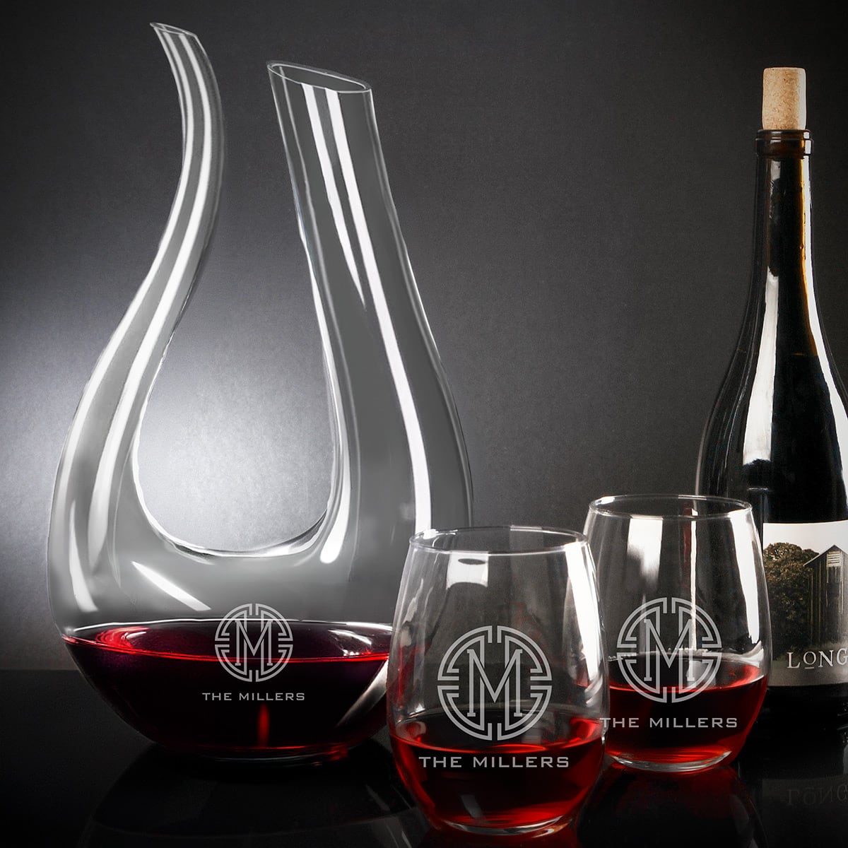 Dolcetto Custom Wine Carafe with Stemless Wine Glasses