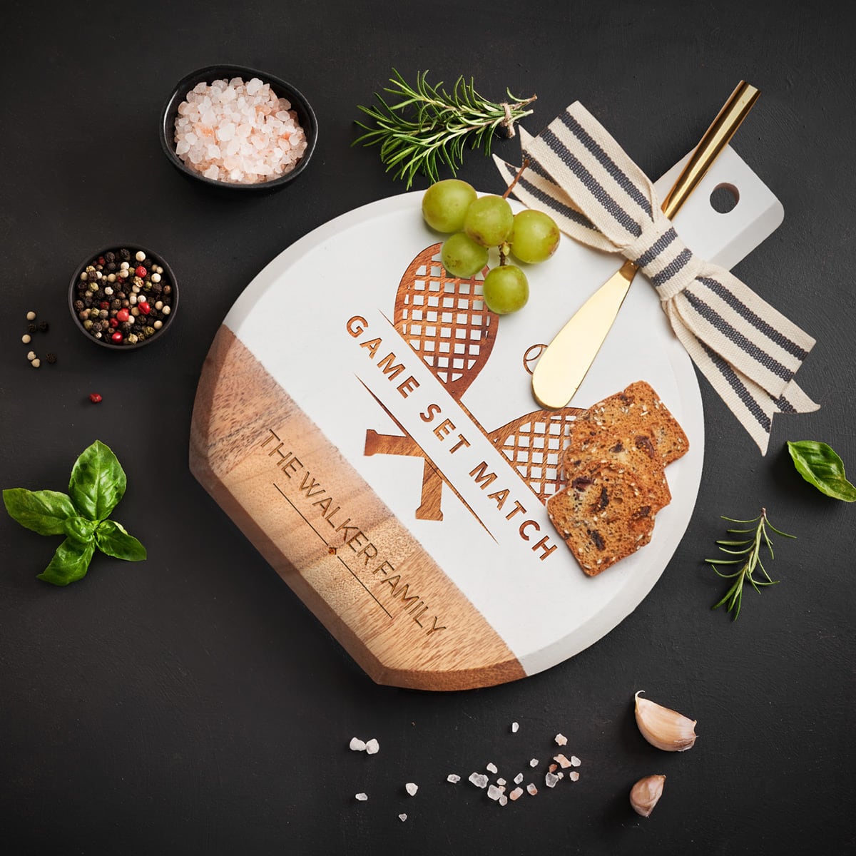 Perfect Serve Custom Round Charcuterie Board with Cheese Knife