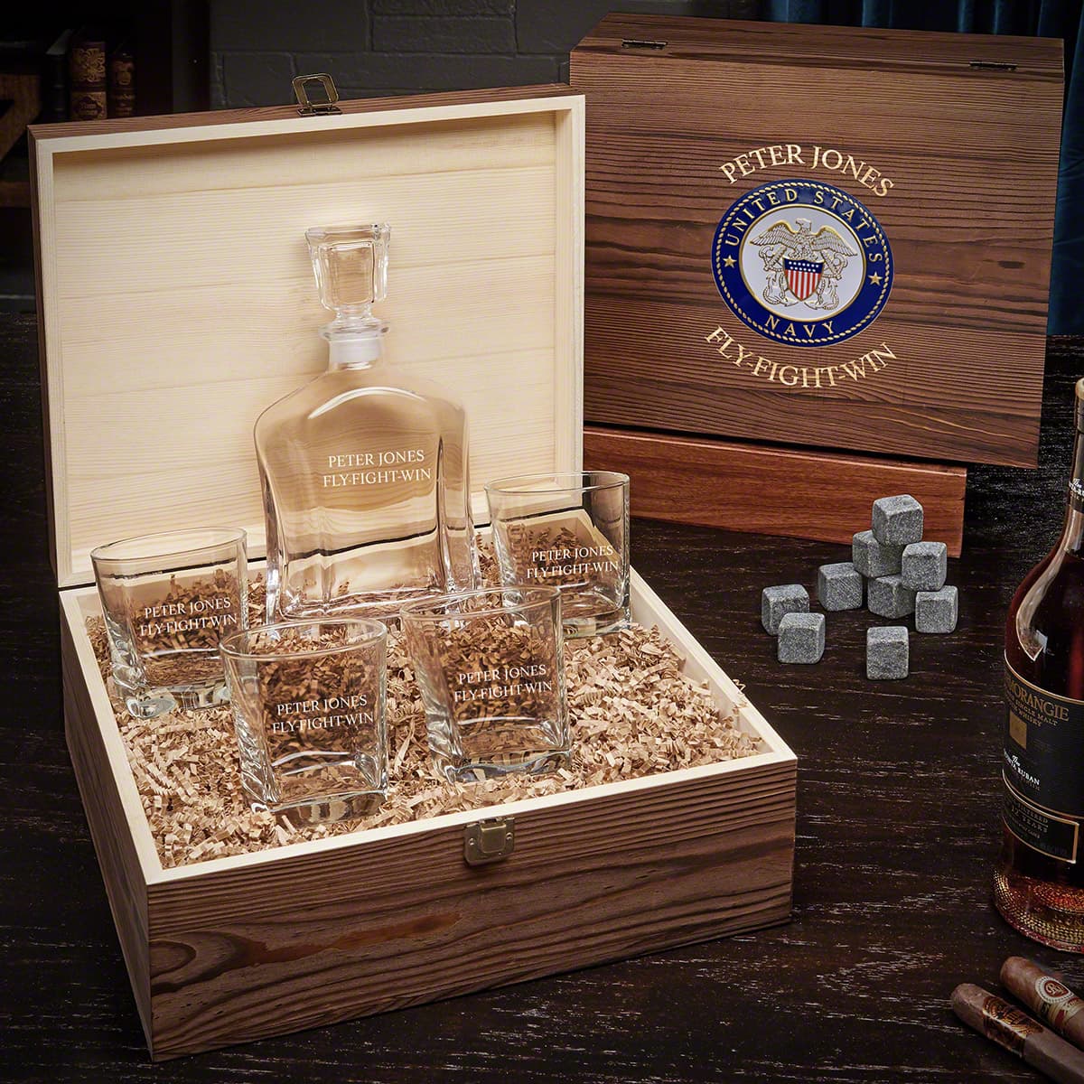 Gifts for Navy Veterans Personalized Argos Whiskey Decanter Set