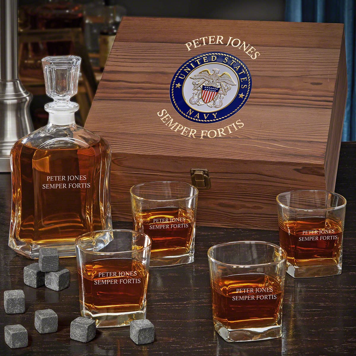 Gifts for Navy Veterans Personalized Argos Whiskey Decanter Set