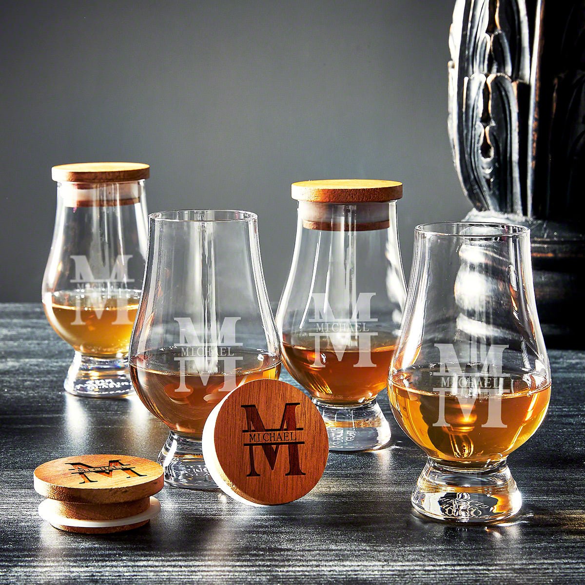 Glencairn Whiskey Glasses with Lids Set of 4 Personalized