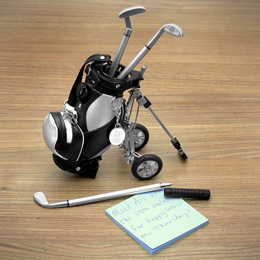 Golf Pens with Golf Bag Holder, 4 - Piece Set (Engravable)