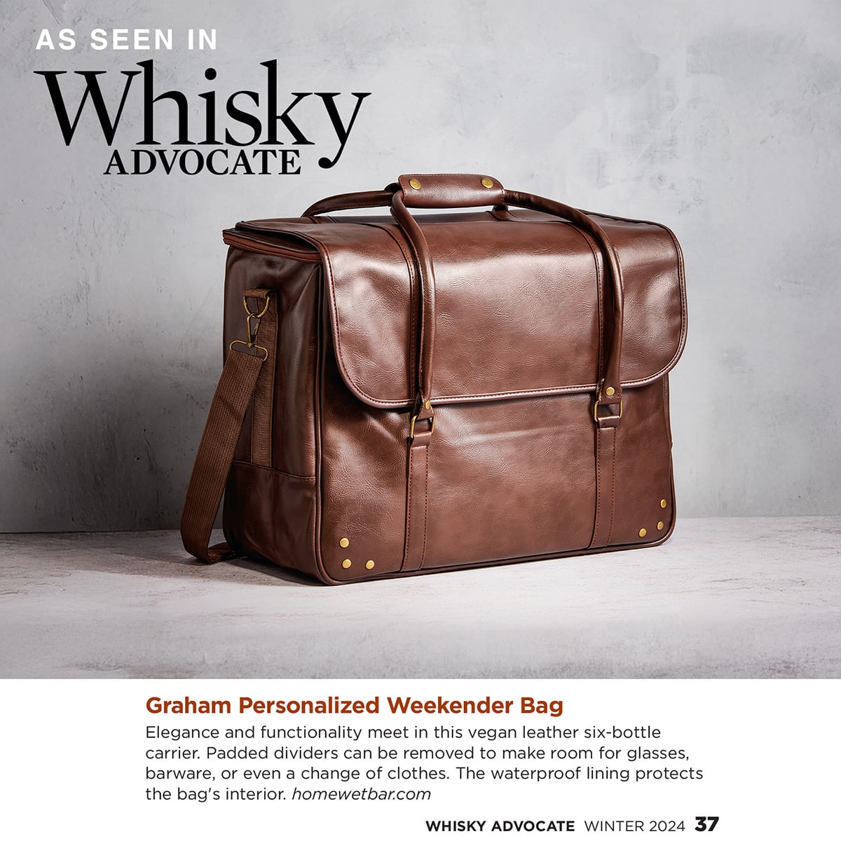 Graham Weekender Bag - 6 Whiskey Bottle Carrier - Whiskey Gift for Men