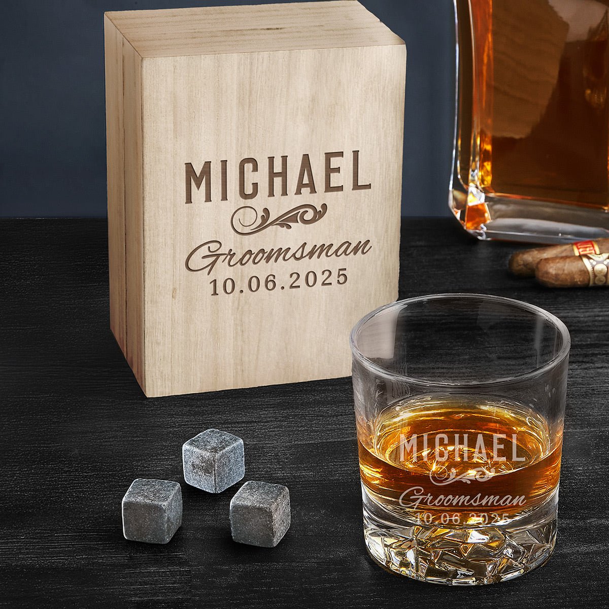 Groomsmen Gift Box with Custom Whiskey Glass