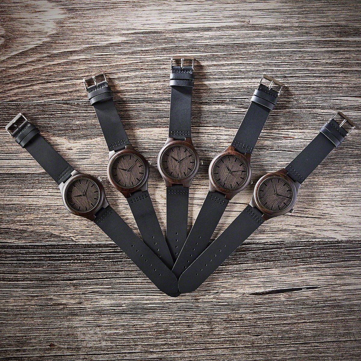 Groomsmen Watches Set of 5 Engraved Wood Watches with Leather Bands