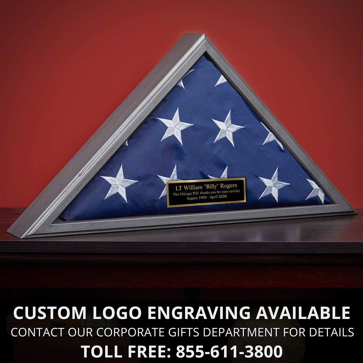 Personalized Police Memorial Flag Case - Gunmetal Solid Hardwood Made in USA