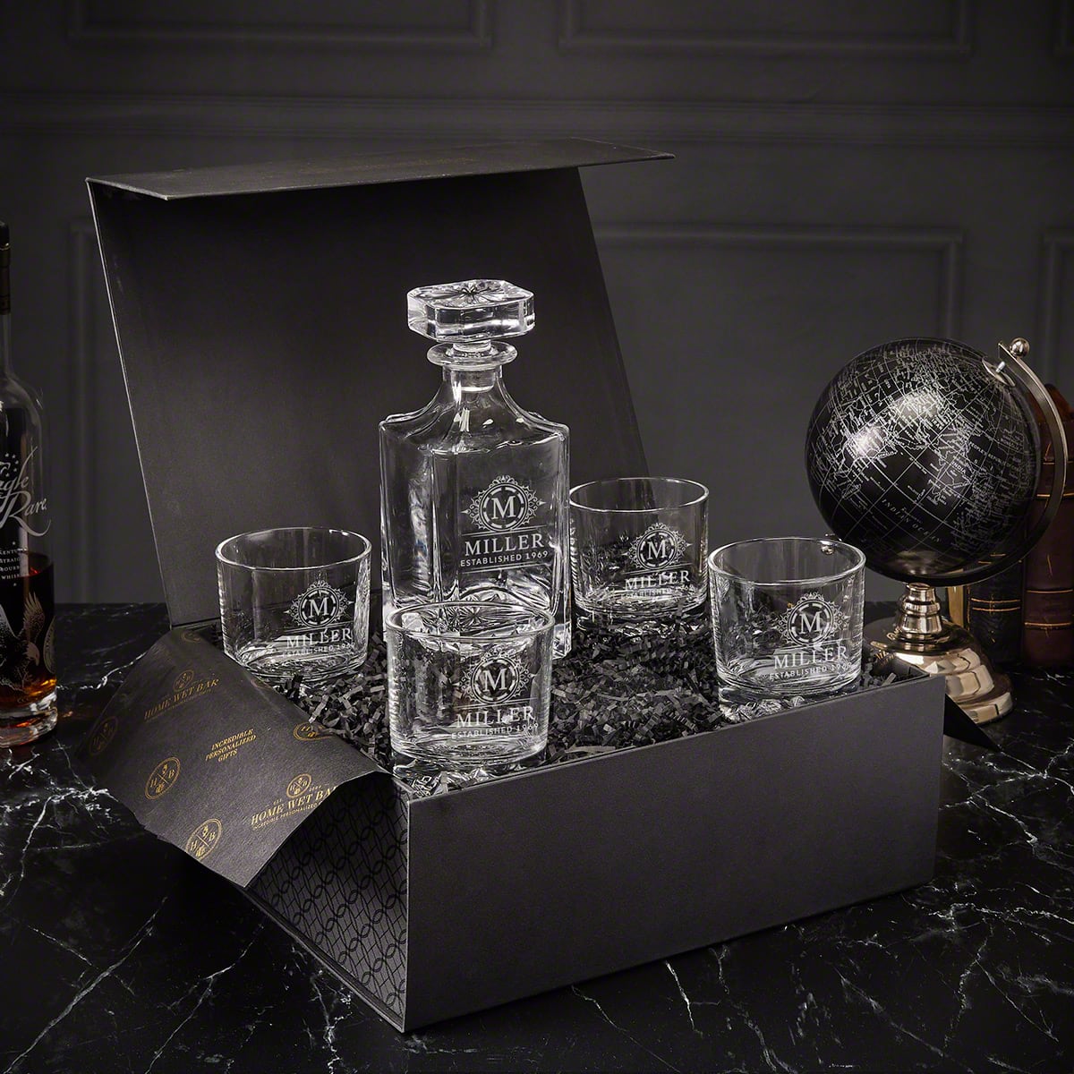 Customized Vodka Decanter Luxury Box Set with Cocktail Glasses - 6pc 