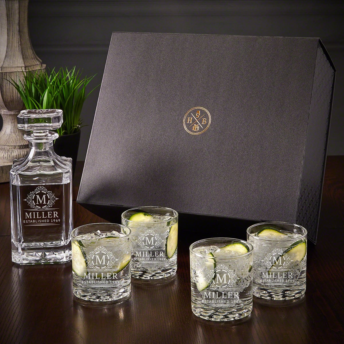 Engraved Gin and Tonic Gift Set with Cocktail Glasses & Luxury Box - 6pc 