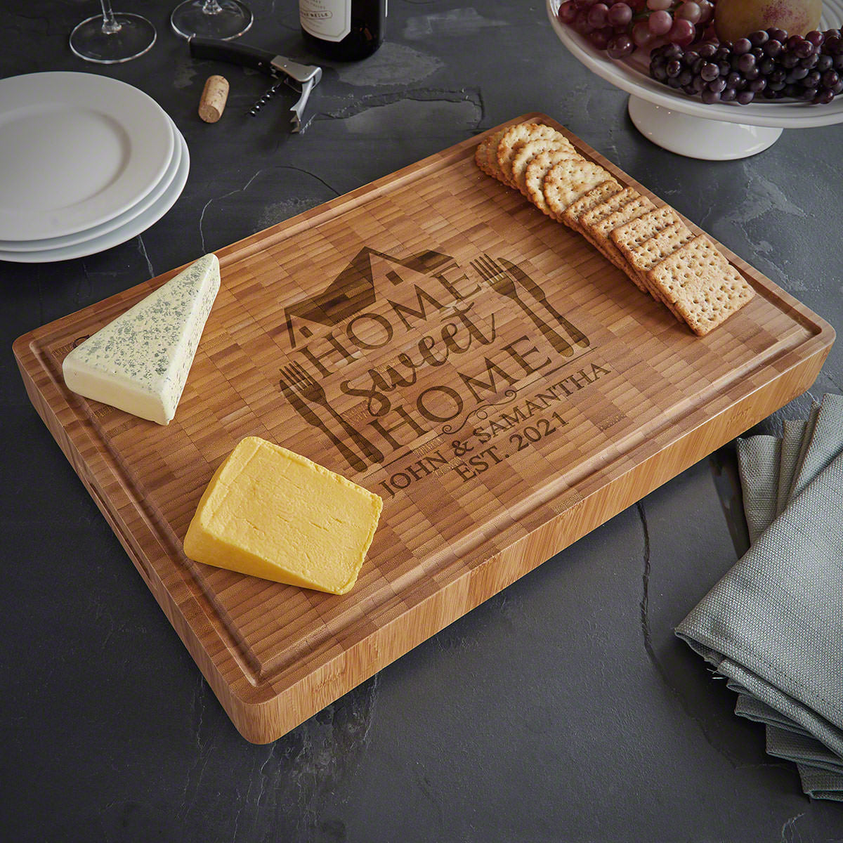  End Grain Bamboo Cutting Board - Home Sweet Home (2in Thick)