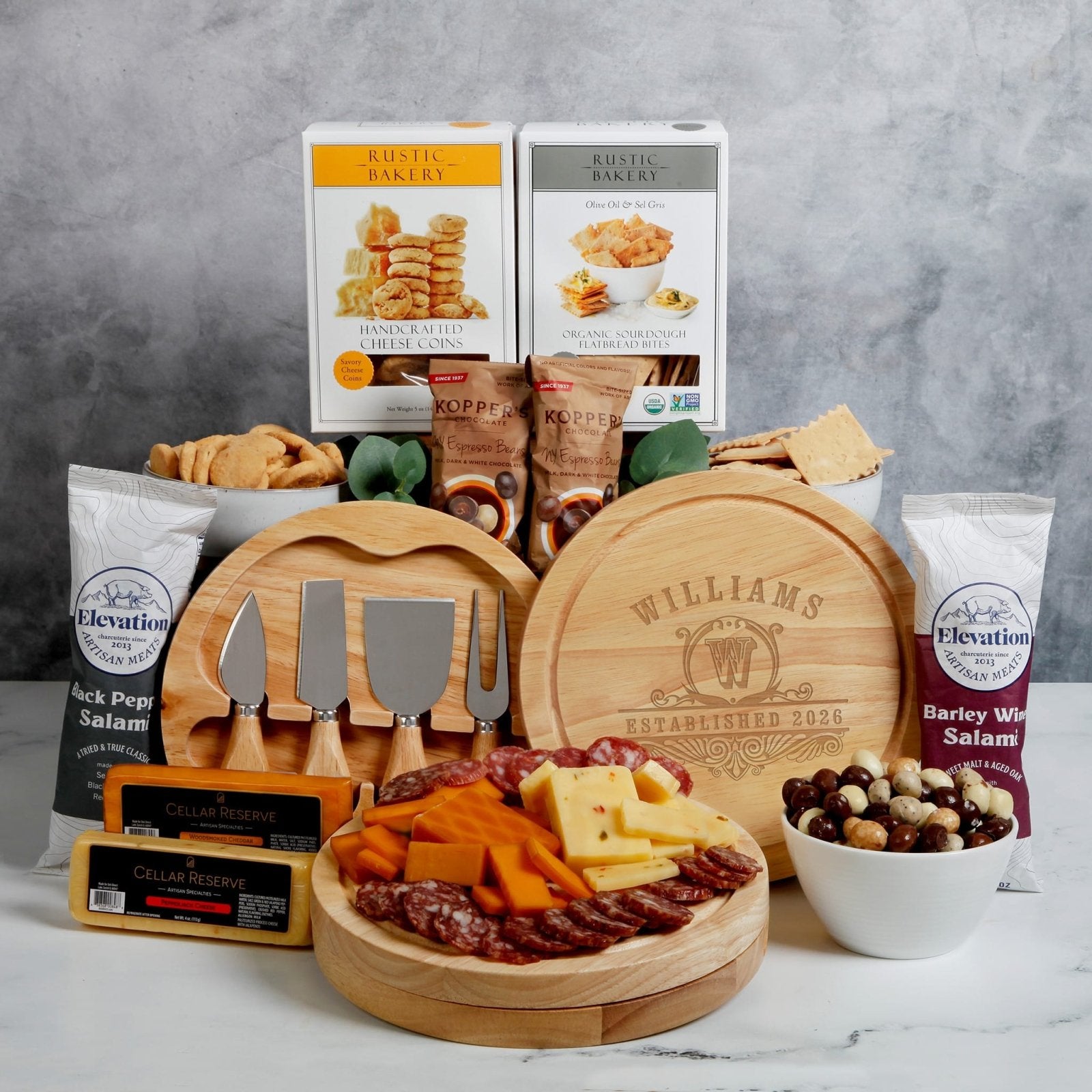 Huntington Charcuterie Gift Basket with Personalized Charcuterie Board