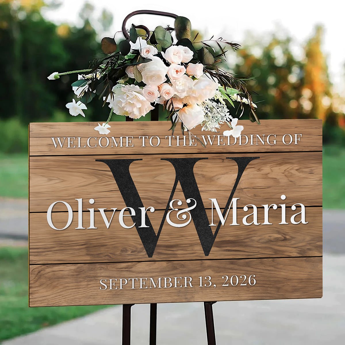 Knot & Grain Personalized Wedding Sign, Wood Finish