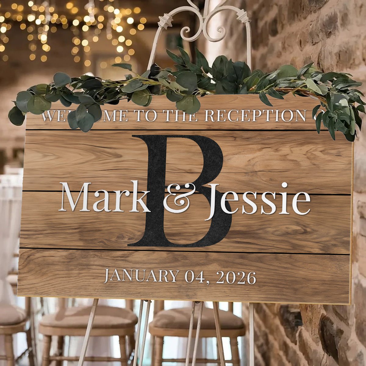 Knot & Grain Personalized Wedding Sign, Wood Finish